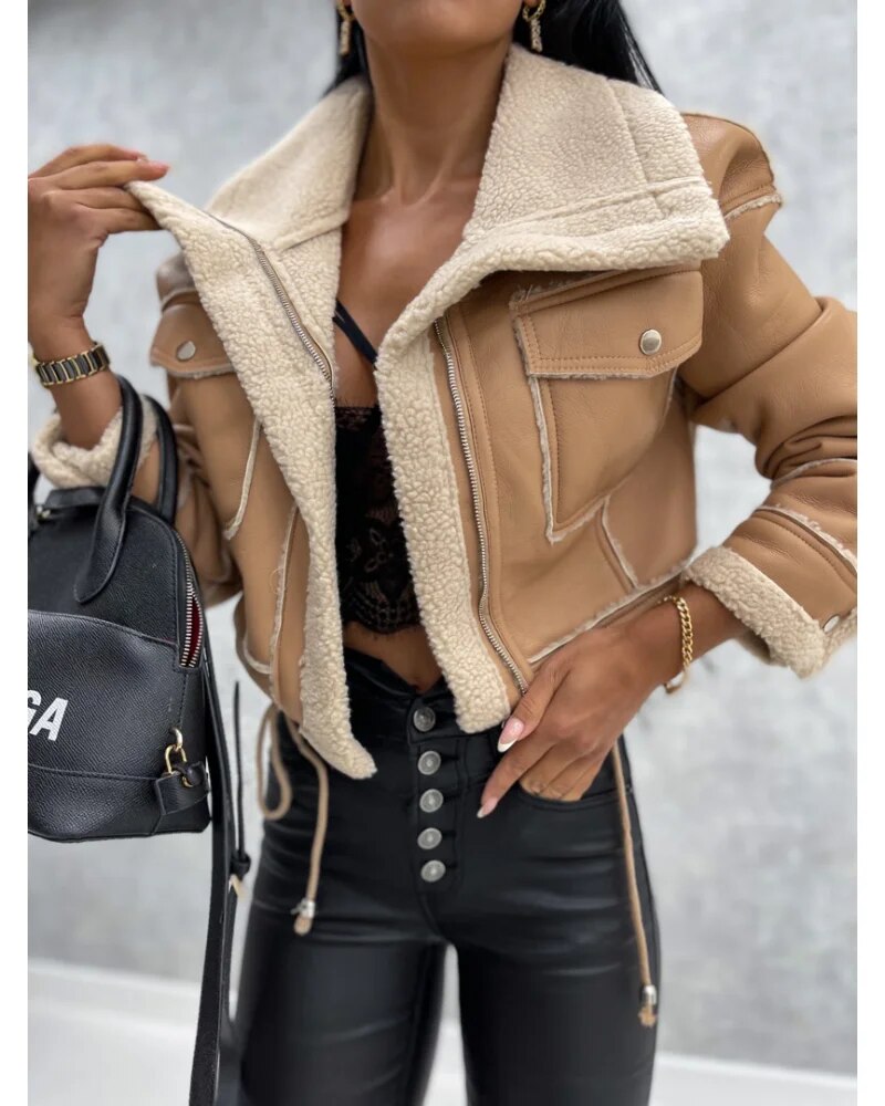 Mune | Women's Short Winter Jacket with Faux Fur and Zipper