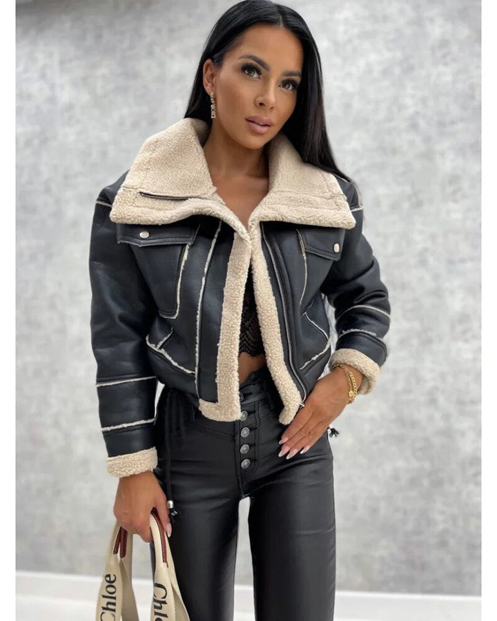 Mune | Women's Short Winter Jacket with Faux Fur and Zipper