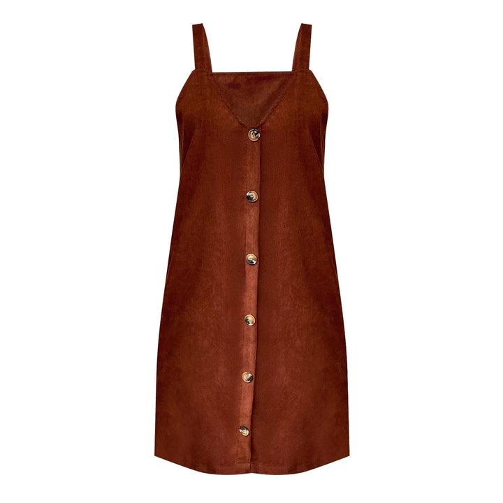 Mune | Cord dress with straps, V neck and button details