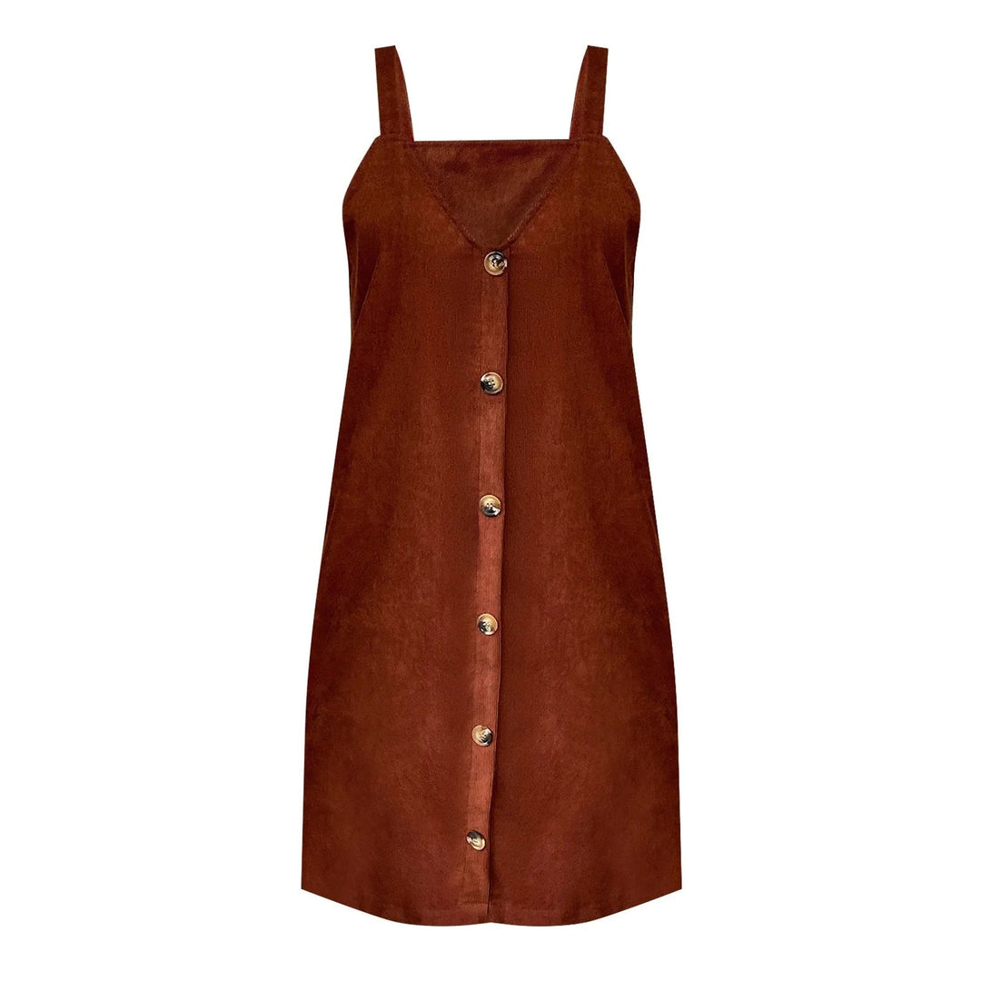 Mune | Dress In Cord with Straps, V-Neck and Button Details