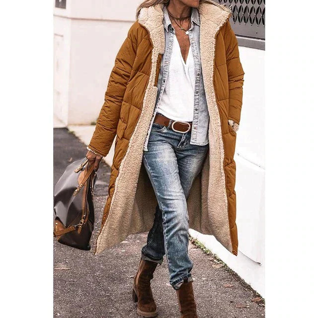 Mune | Reversible Sherpa Fleece long puffer coats with hood outerwear