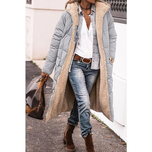 Mune | Reversible Sherpa Fleece long puffer coats with hood outerwear
