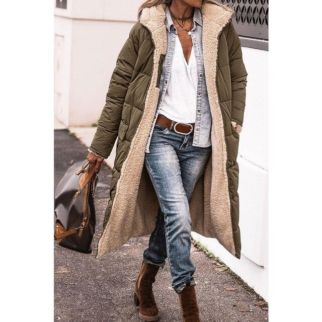 Mune | Reversible Sherpa Fleece long puffer coats with hood outerwear