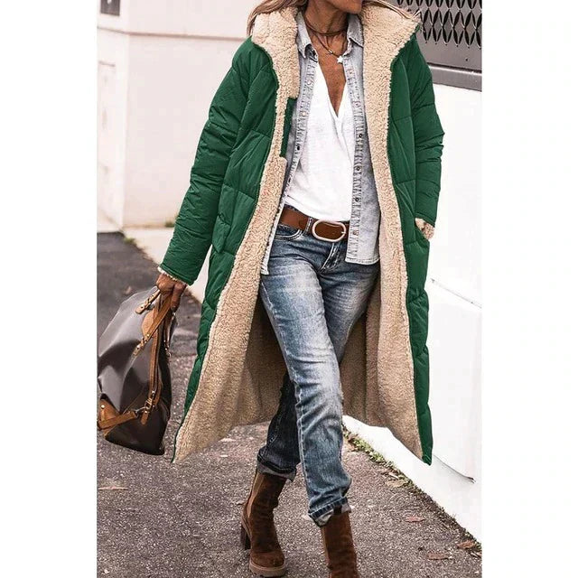 Mune | Reversible Sherpa Fleece long puffer coats with hood outerwear