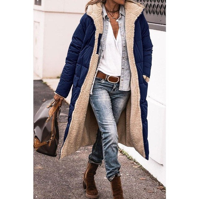 Mune | Reversible Sherpa Fleece long puffer coats with hood outerwear