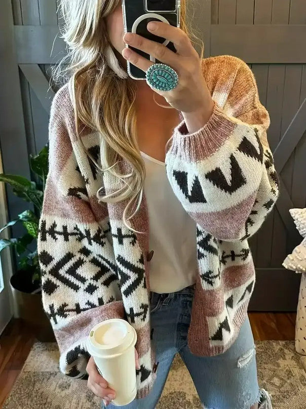 Mune | Women's Knit Cardigan with Print and Color Blocks