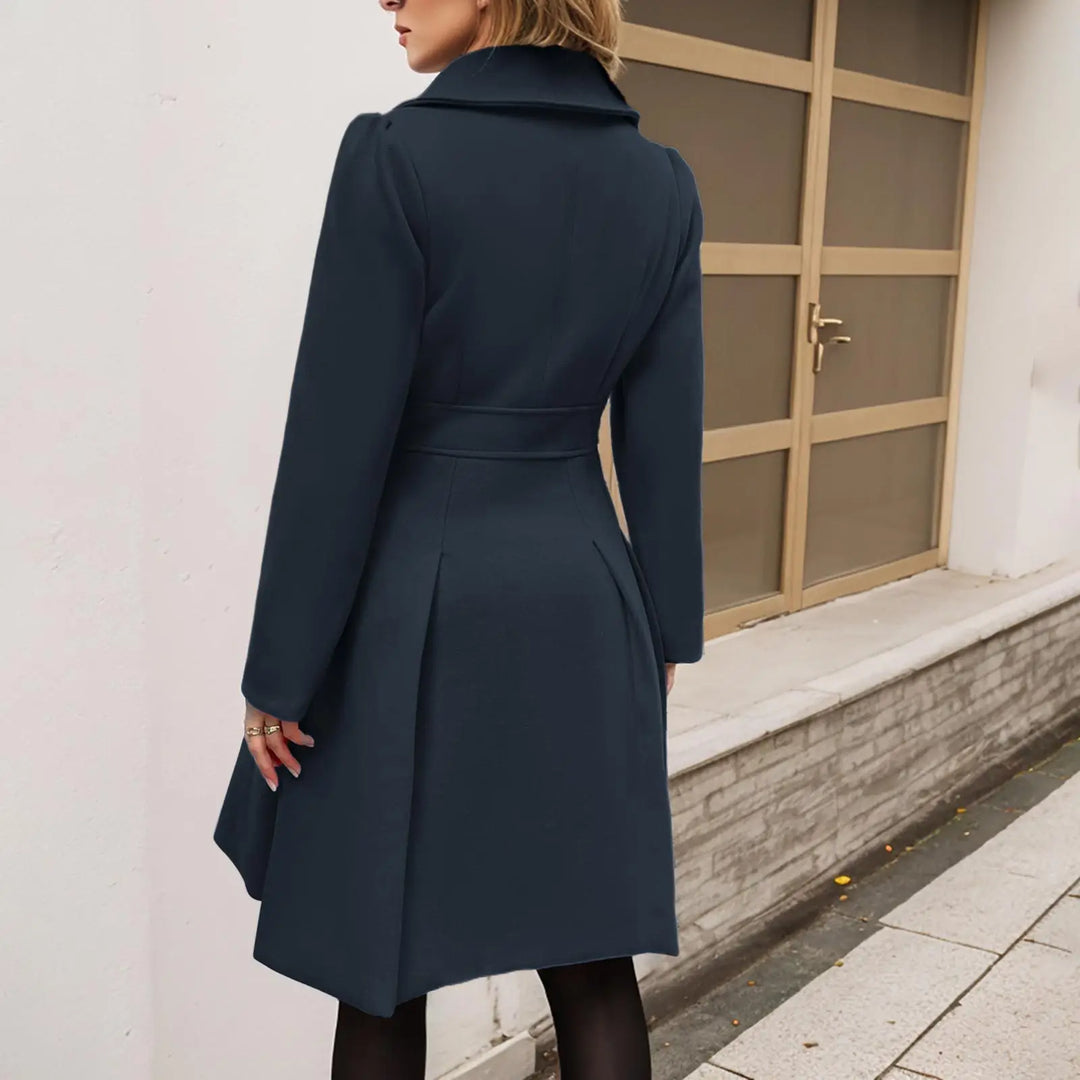 Mune | Women's Solid Double-Breasted Winter Coat with Golden Buttons