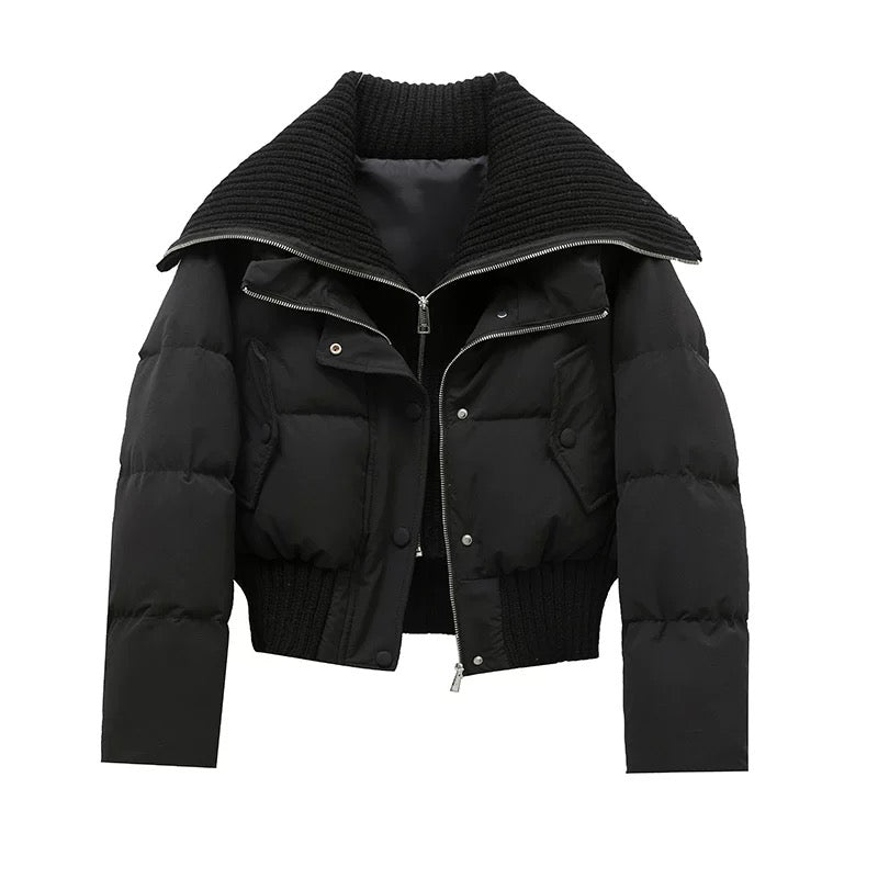 Mune | Women's Short Puffer Winter Jacket Padded with Ribbed Knit Collar