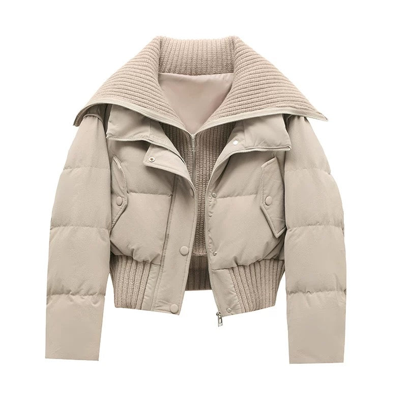 Mune | Women's Short Puffer Winter Jacket Padded with Ribbed Knit Collar
