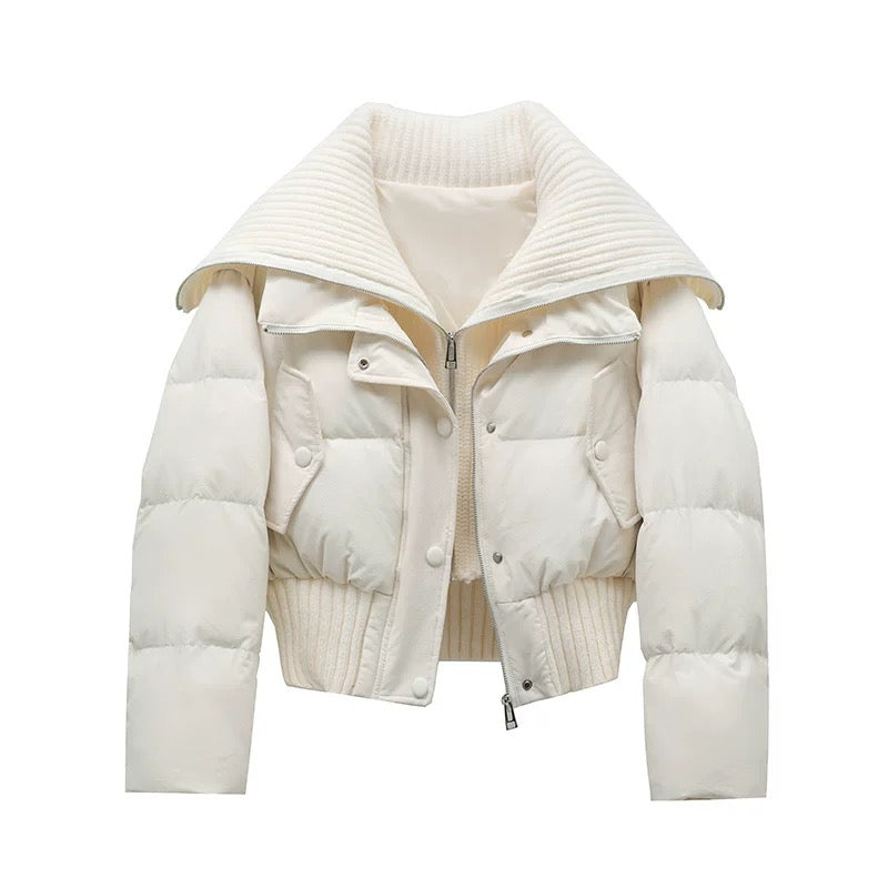 Mune | Women's Short Puffer Winter Jacket Padded with Ribbed Knit Collar