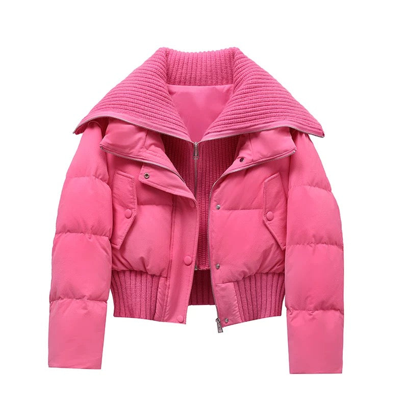Mune | Women's Short Puffer Winter Jacket Padded with Ribbed Knit Collar