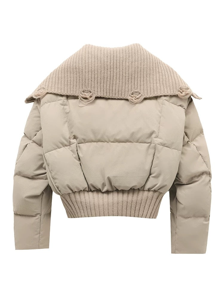 Mune | Women's Short Puffer Winter Jacket Padded with Ribbed Knit Collar