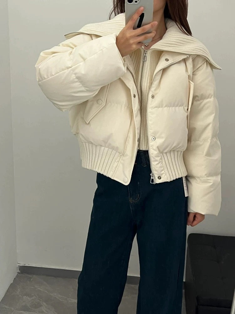 Mune | Women's Short Puffer Winter Jacket Padded with Ribbed Knit Collar