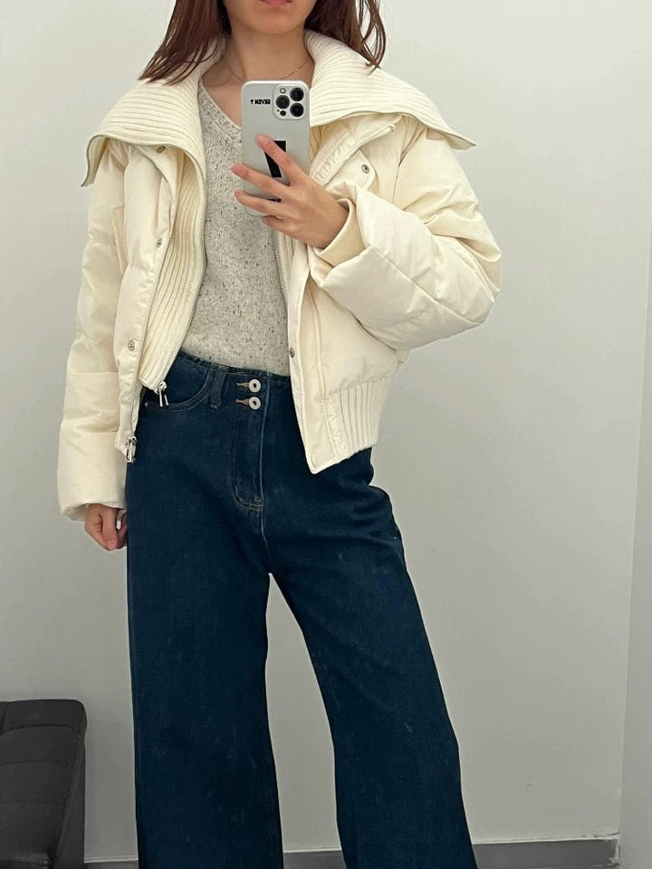 Mune | Women's Short Puffer Winter Jacket Padded with Ribbed Knit Collar