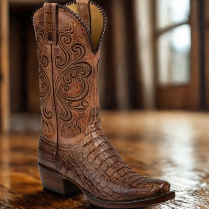 Mune | Western boots - Embossed leather with block heel