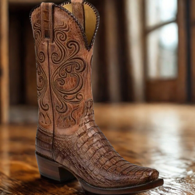Mune | Western boots - Embossed leather with block heel