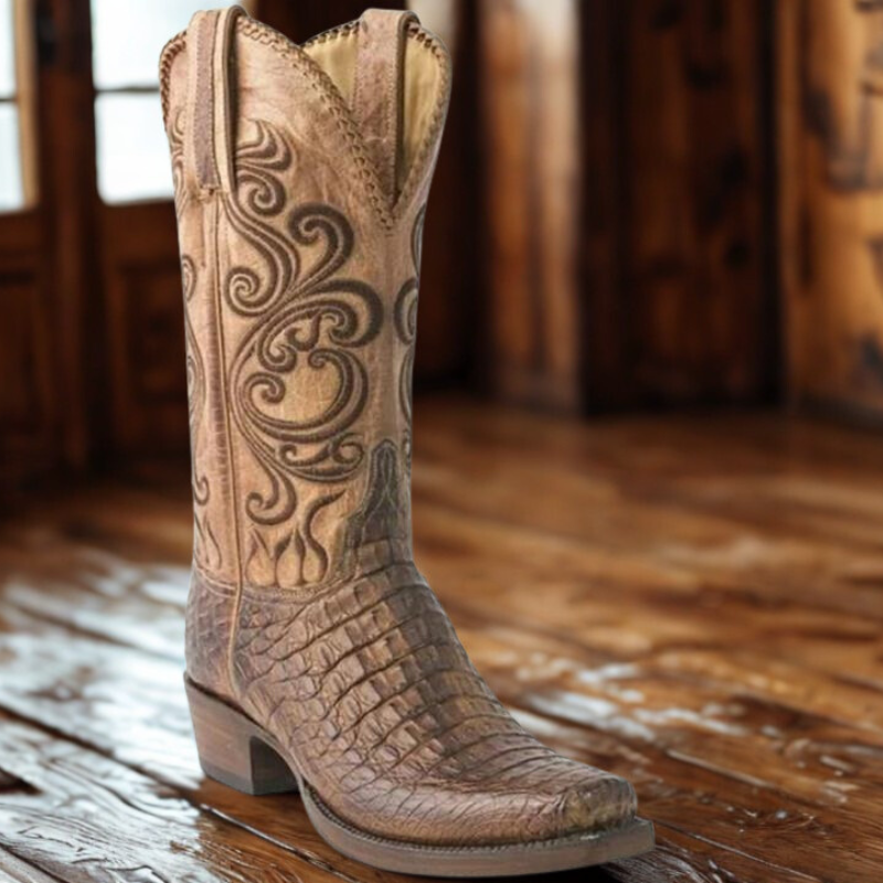Mune | Western boots - Embossed leather with block heel