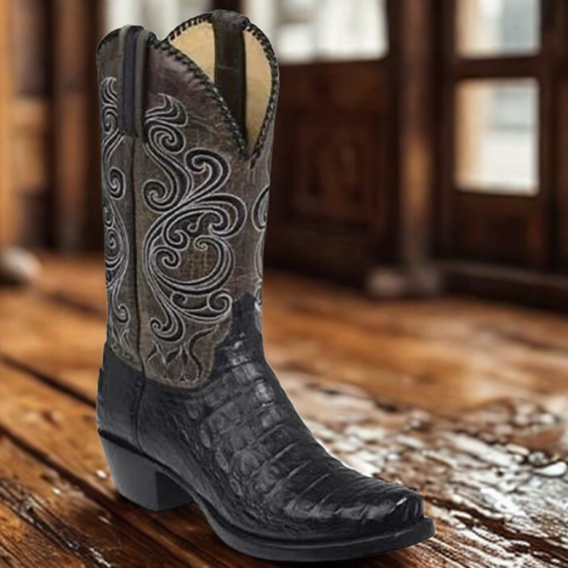 Mune | Western boots - Embossed leather with block heel