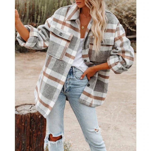 Mune | Women's Oversized Checkered Winter Coat with Long Sleeves