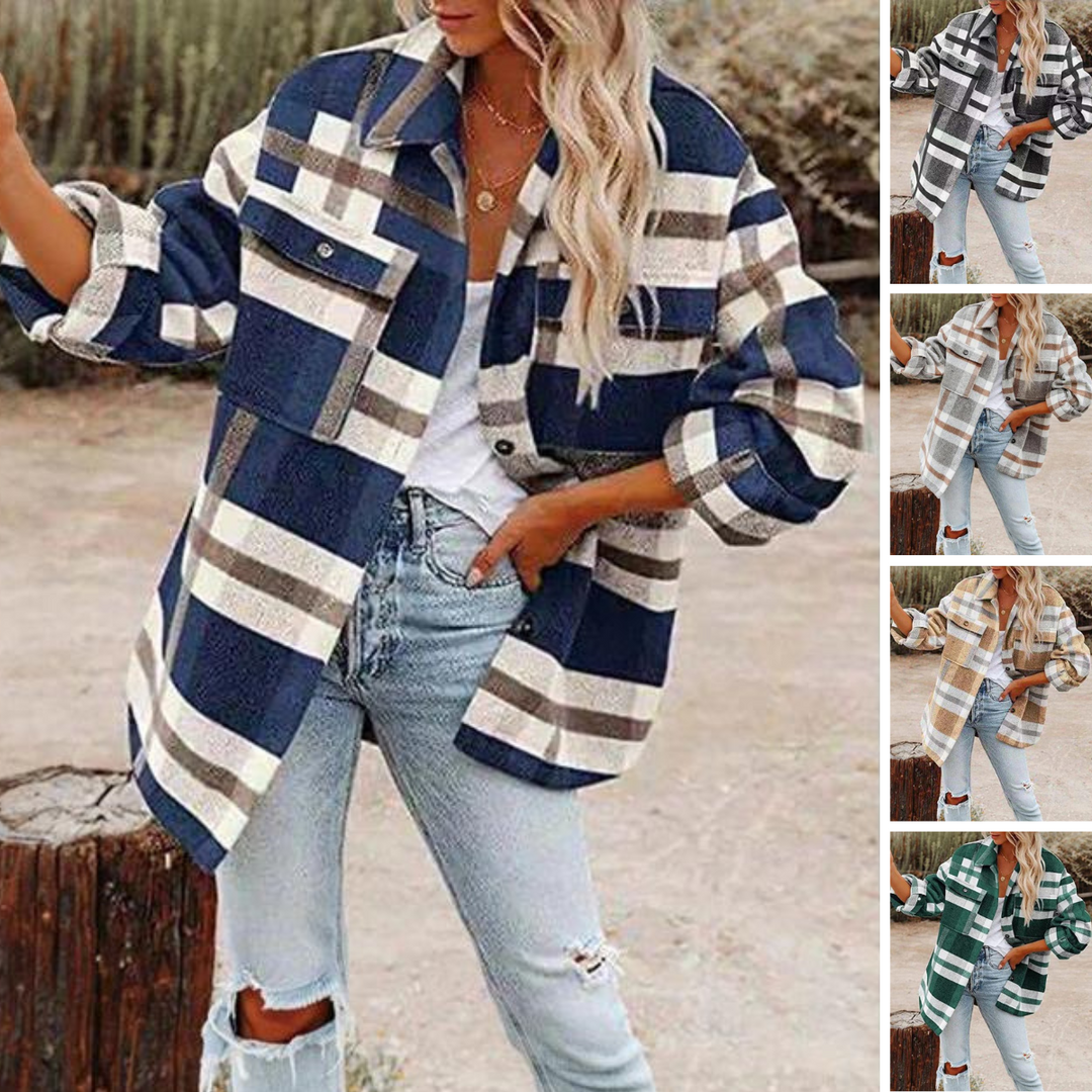 Mune | Women's Oversized Checkered Winter Coat with Long Sleeves