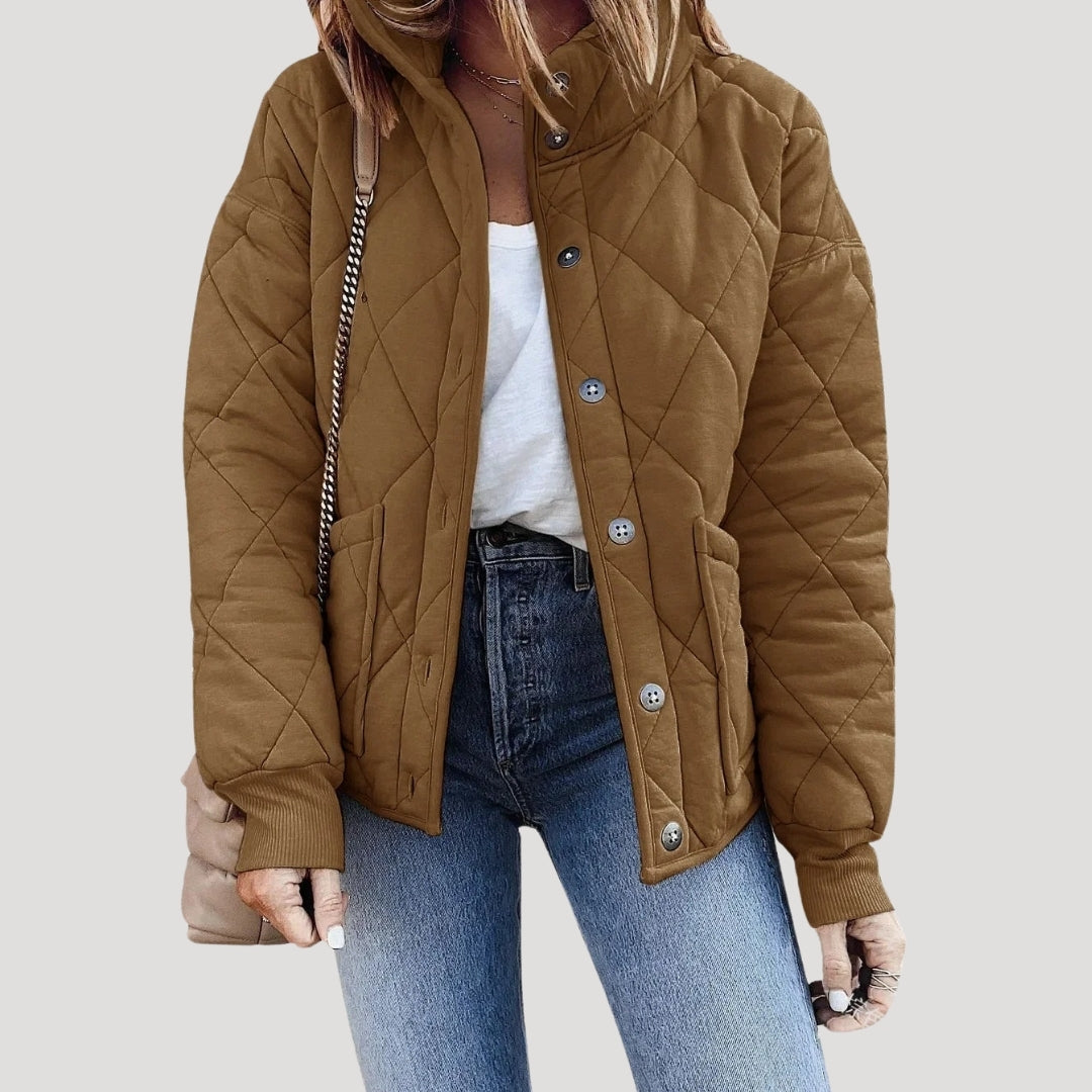 Mune | Women's Quilted Puffer Jacket with Stand Collar and Zipper Pockets
