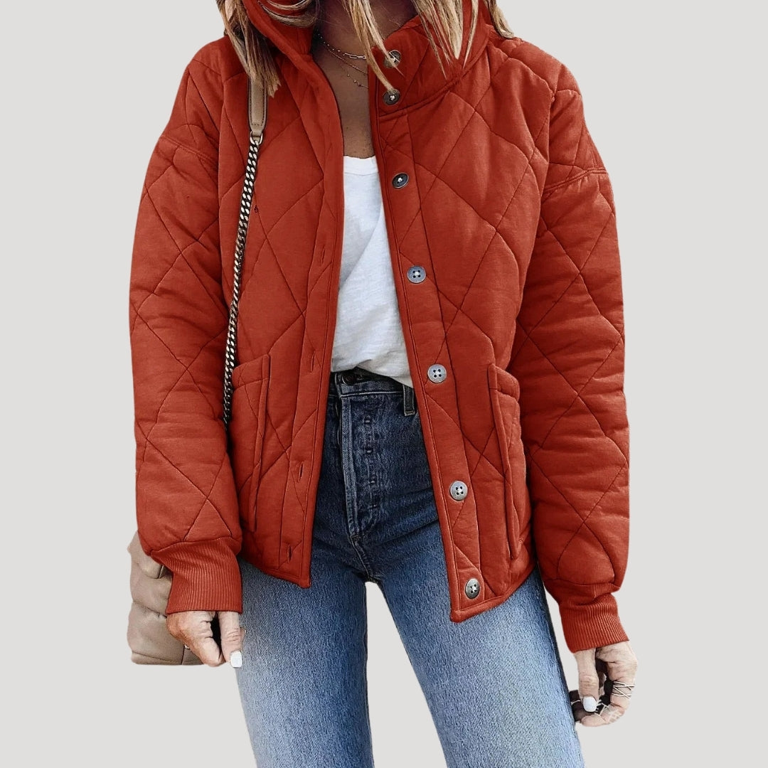 Mune | Women's Quilted Puffer Jacket with Stand Collar and Zipper Pockets