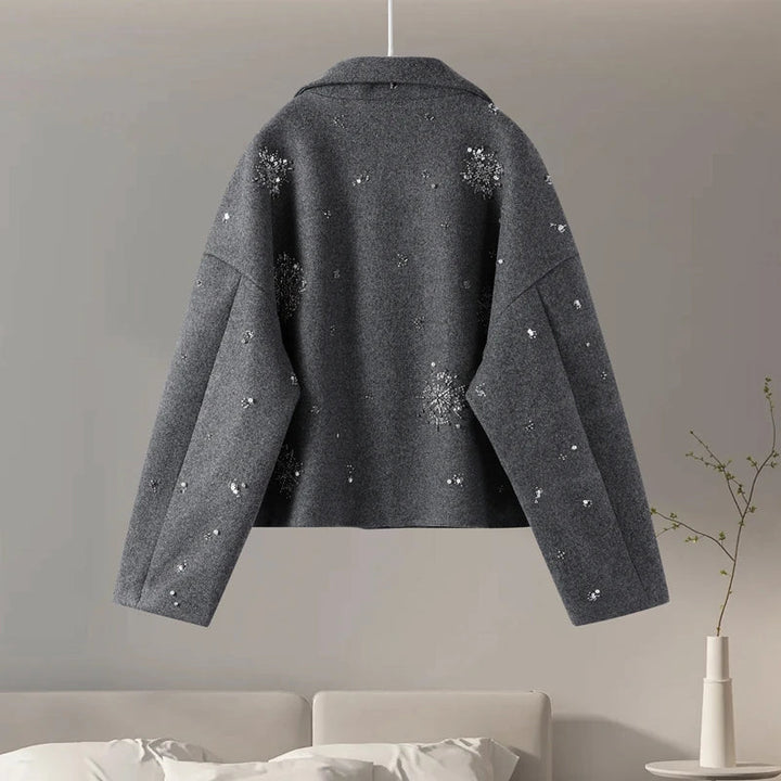 Mune | Women's Embroidered Peacoat Coat with Pearls and High Collar