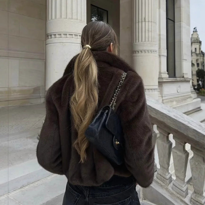 Mune | Women's Fur Coat with Classic Collar and Elegant Silhouette
