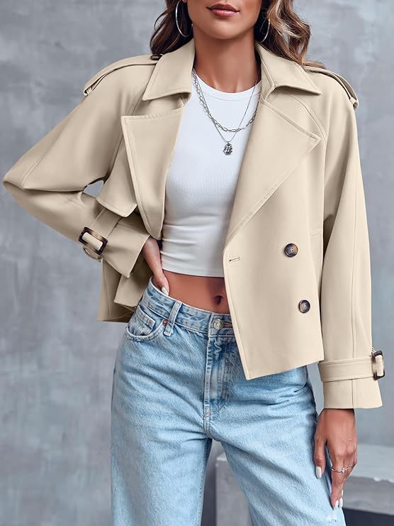 Mune | Women's Short Trench Coat with Double Button Placket