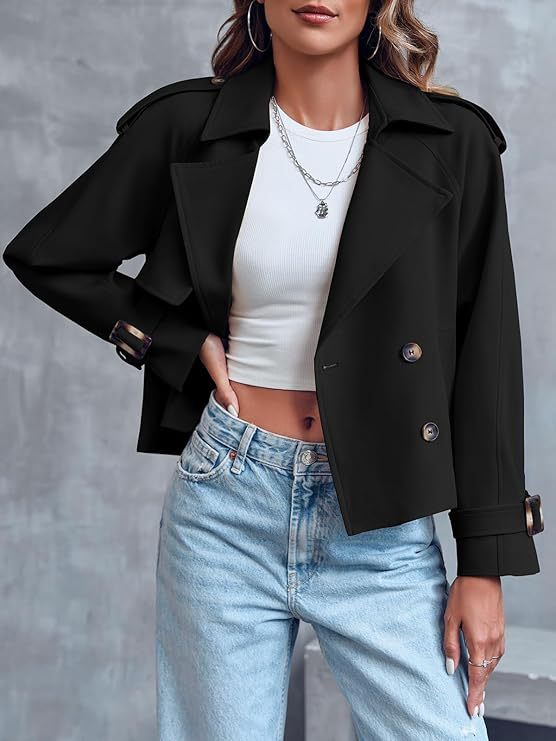 Mune | Women's Short Trench Coat with Double Button Placket