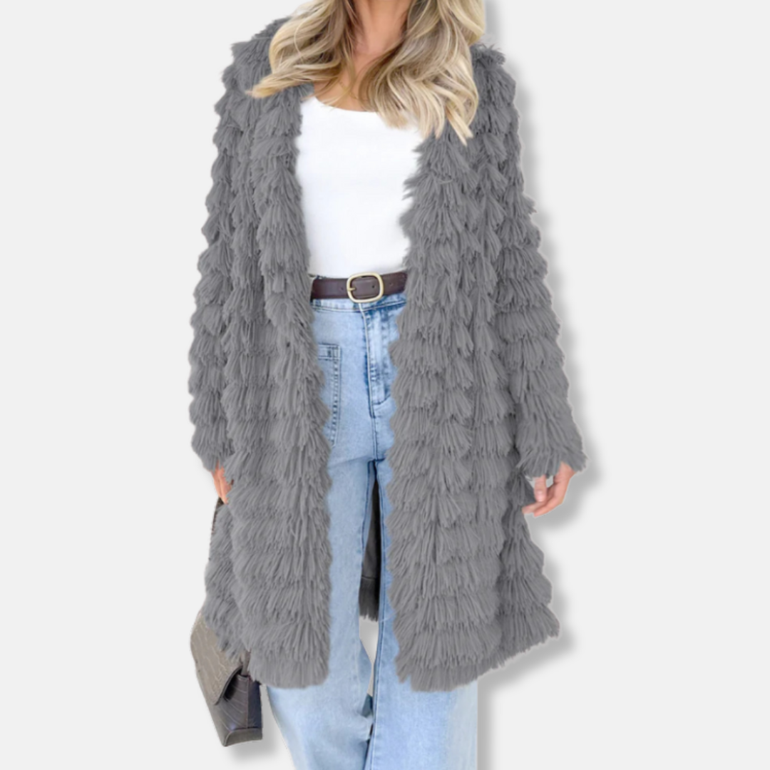Mune | Women's Long Cardigan with Creepy Texture and Open Front