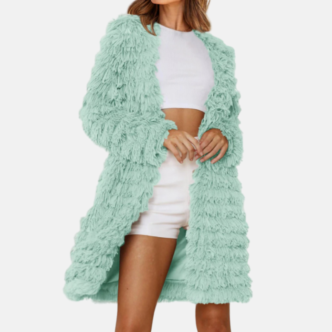 Mune | Women's Long Cardigan with Creepy Texture and Open Front