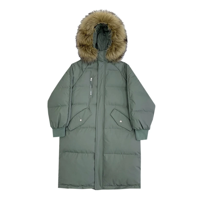 Mune | Women's Long Padded Puffer Jacket with Hood and Fur Collar