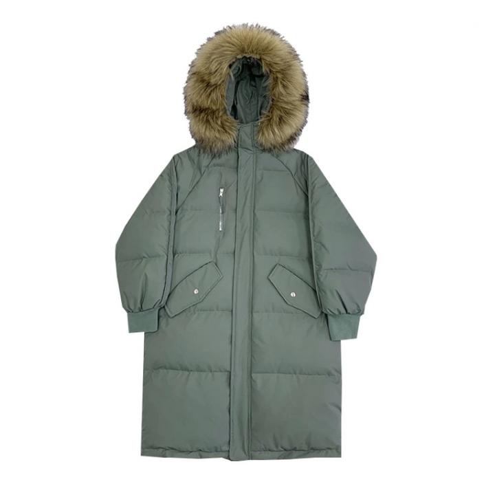Mune | Women's Long Padded Puffer Jacket with Hood and Fur Collar