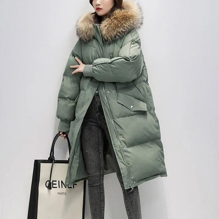 Mune | Women's Long Padded Puffer Jacket with Hood and Fur Collar