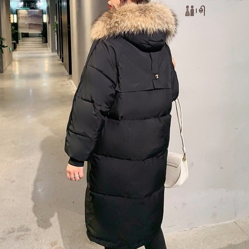 Mune | Women's Long Padded Puffer Jacket with Hood and Fur Collar