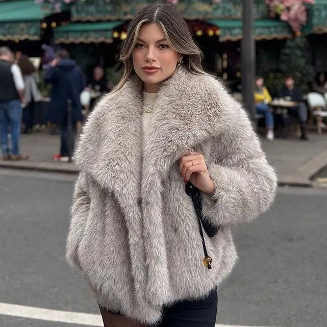 Mune | Women's Warm Winter Jacket Made of Faux Fur with Wide Lapels