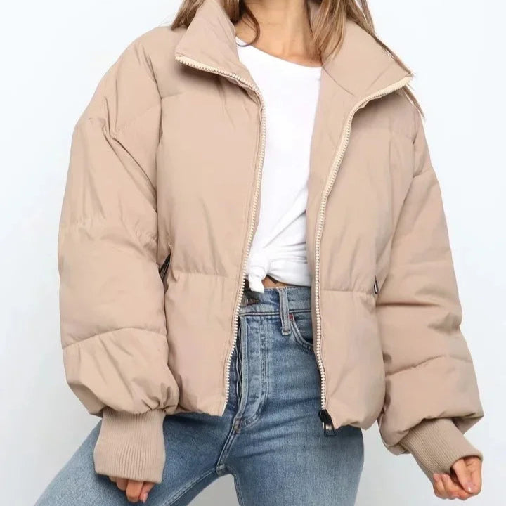 Mune | Women's Quilted Puffer Jacket with Stand Collar and Slant Zipper Pockets