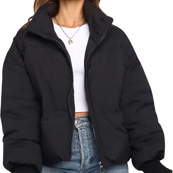 Mune | Women's Quilted Puffer Jacket with Stand Collar and Slant Zipper Pockets