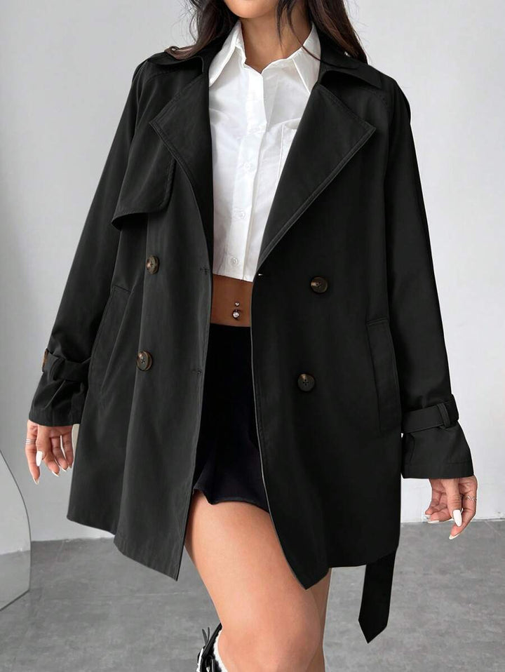 Mune | Women's Short Rain Jacket with Bow Waistband and Double Button Placket