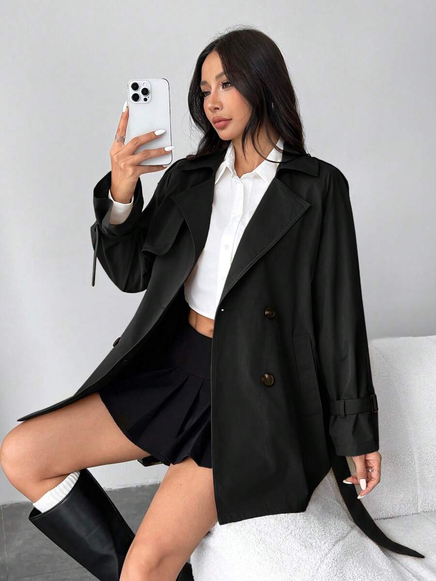 Mune | Women's Short Rain Jacket with Bow Waistband and Double Button Placket