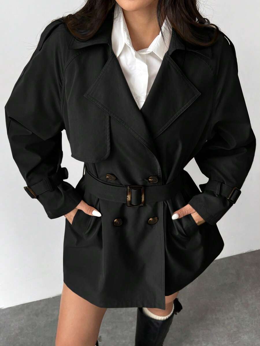 Mune | Women's Short Rain Jacket with Bow Waistband and Double Button Placket