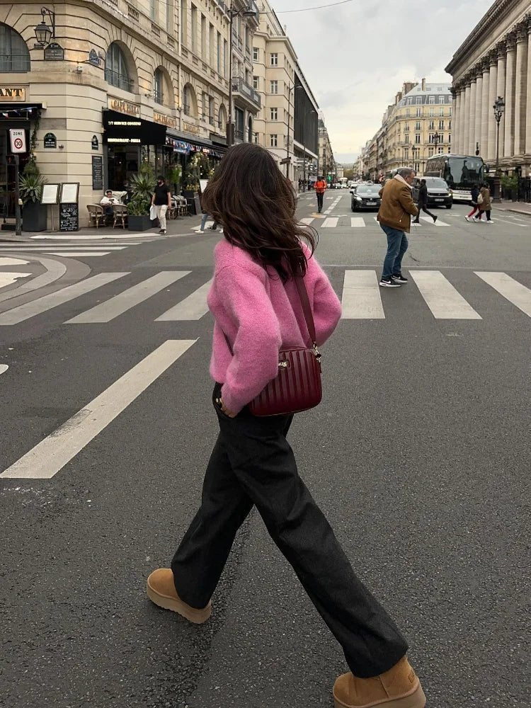 Mune | Women's Pink Cardigan with Round Neck and Button Closure