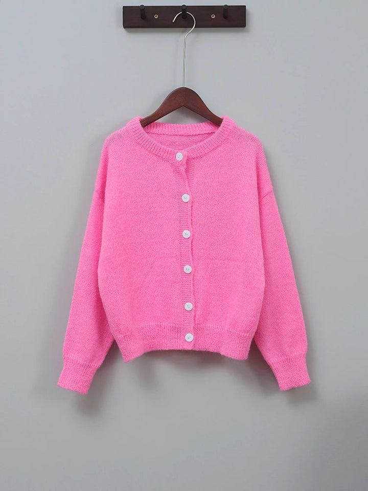 Mune | Women's Pink Cardigan with Round Neck and Button Closure