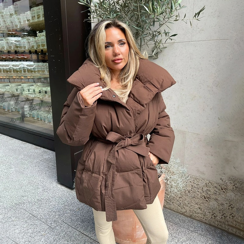 Mune | Women's Thick Winter Jacket with Belt and High Collar