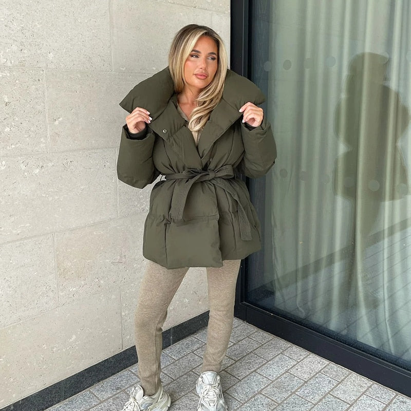 Mune | Women's Thick Winter Jacket with Belt and High Collar
