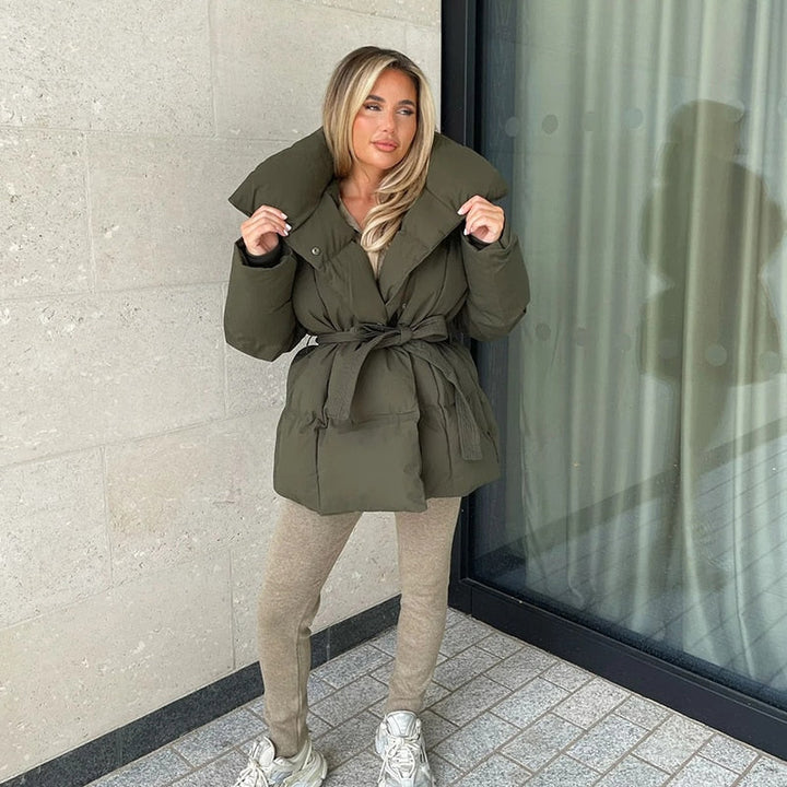 Mune | Women's Thick Winter Jacket with Belt and High Collar