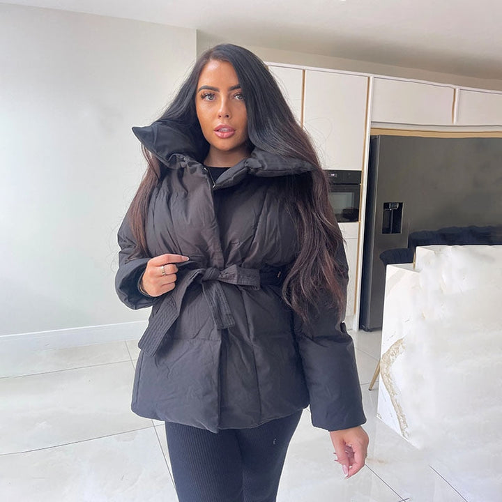 Mune | Women's Thick Winter Jacket with Belt and High Collar