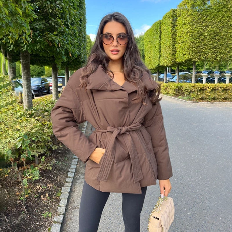 Mune | Women's Thick Winter Jacket with Belt and High Collar