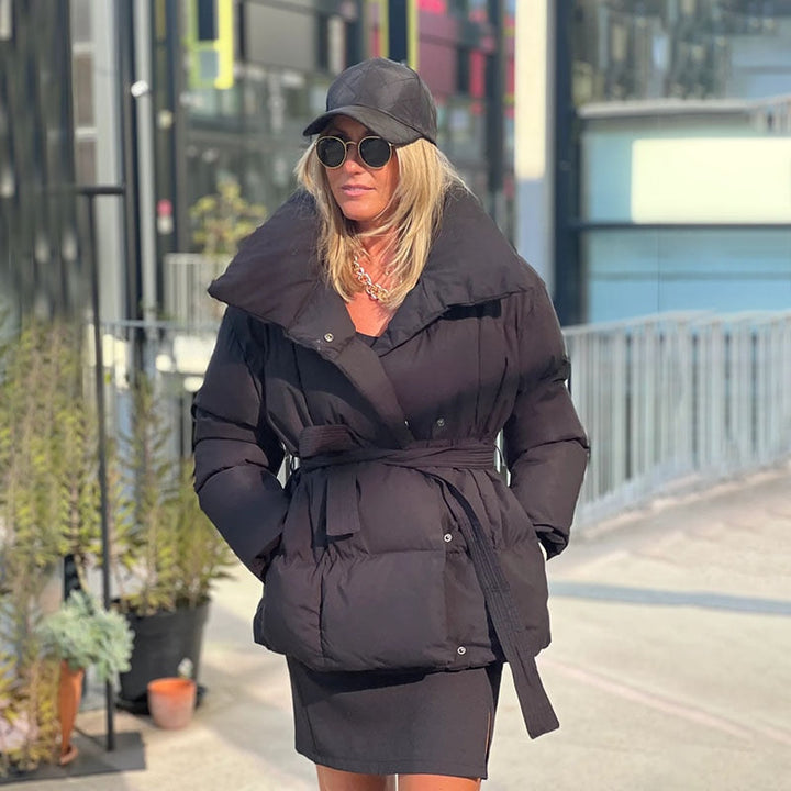 Mune | Women's Thick Winter Jacket with Belt and High Collar